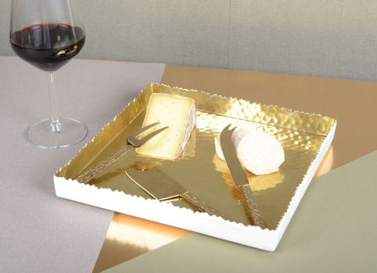 3-delige kaasmessenset in goudkleur met gehamerd heft