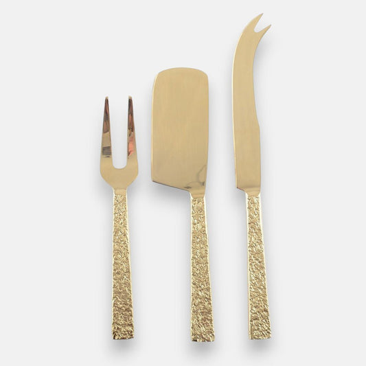 3-delige kaasmessenset in goudkleur met gehamerd heft