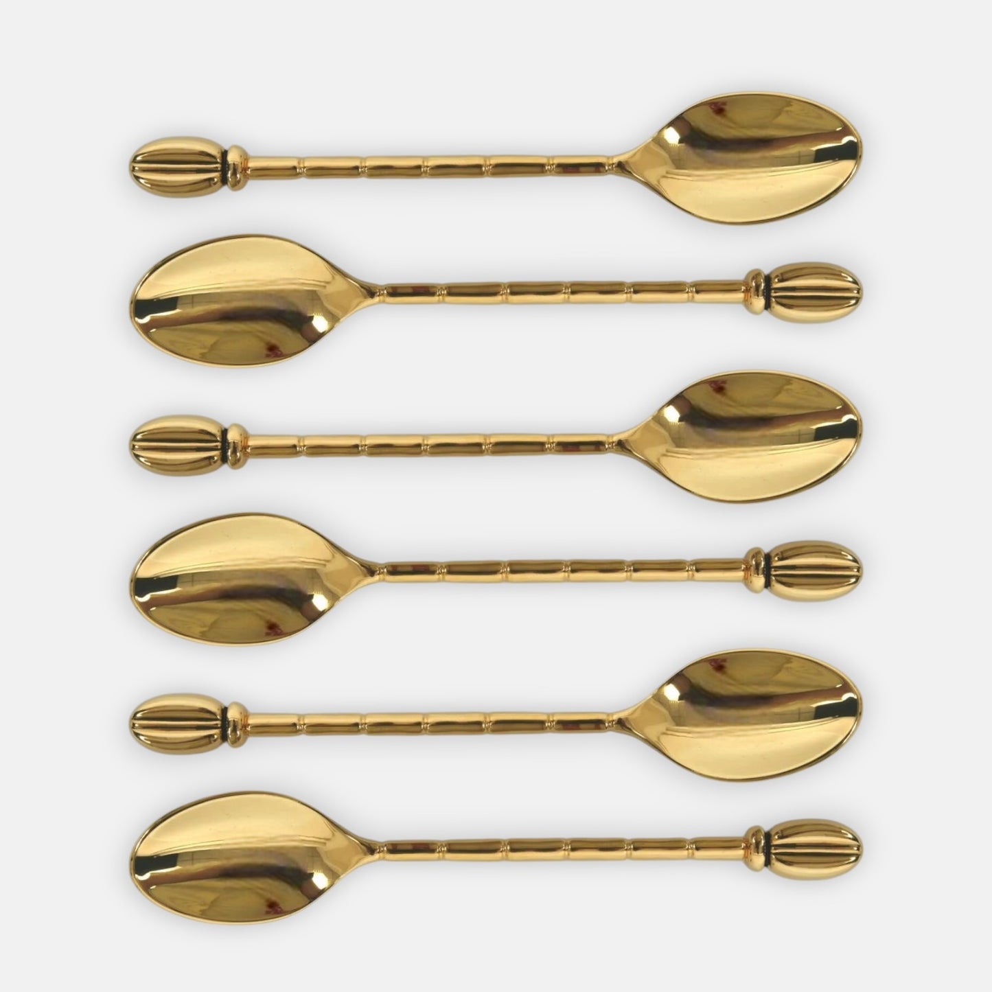 6 delige theelepel koffielepels set met mokkaboontje en details in gouden kleur