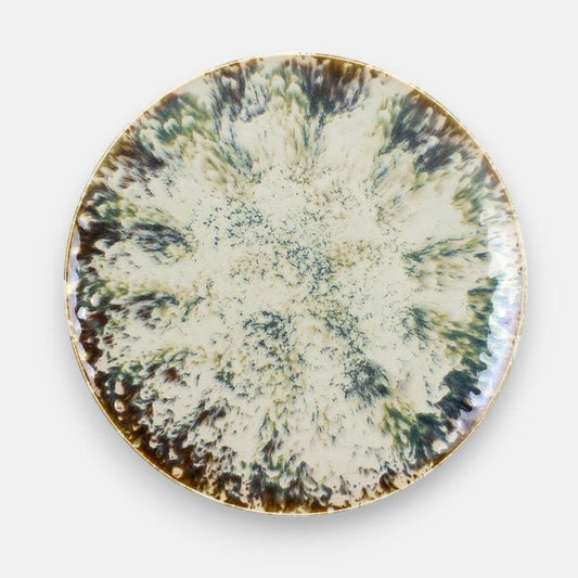 Dinerbord Maka 26 cm met reactief glazuur in groen beige tinten