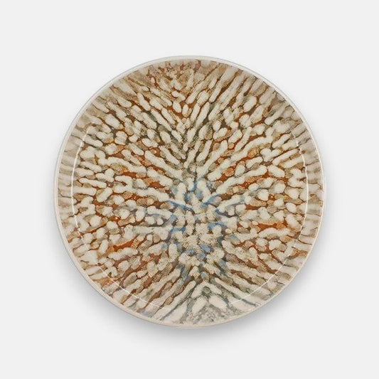 Ontbijtbord 22 cm met grafische print in warme amberkleurige, bruine, blauwe tinten