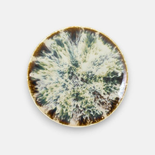 Ontbijtbord 20 cm met reactief glazuur in groen beige tinten