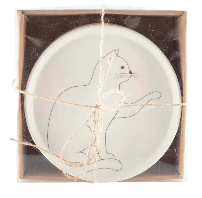 Verpakking ontbijtborden 22 cm katten opdruk zwart wit 4 delige set