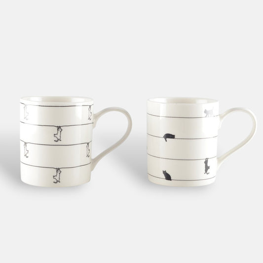 Mokkenset 2 stuks met grappige kattenprint zwart wit