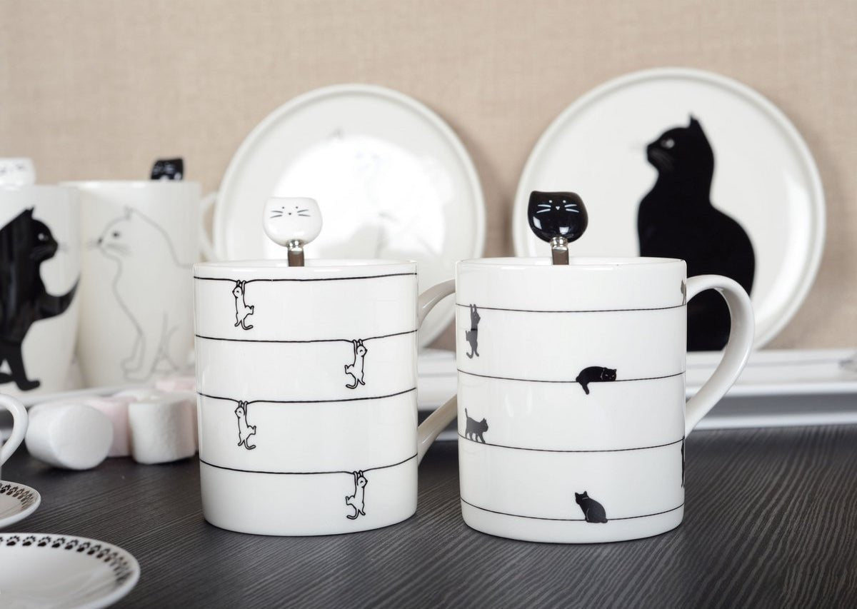 Mokkenset 2 stuks met grappige kattenprint zwart wit