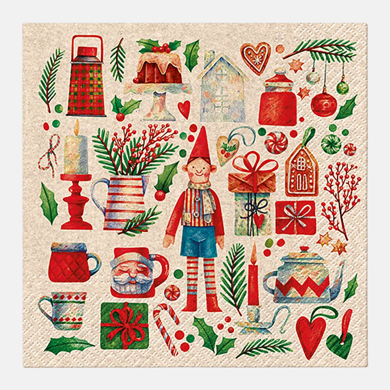 Gezellige kerstservetten van gerecycled papier met kerstmotief