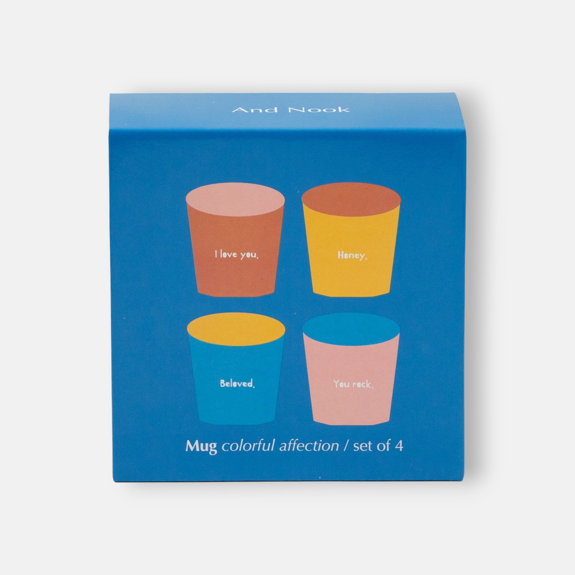 And Nook colorful affection mokkenset vrolijk gekleurd met lieve tekst 4 delig verpakking