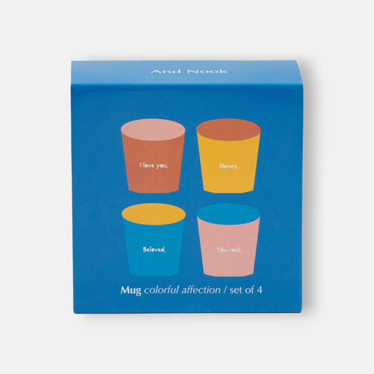 And Nook colorful affection mokkenset vrolijk gekleurd met lieve tekst 4 delig verpakking