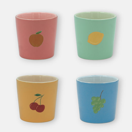 And Nook Fruitful mokkenset kleurrijk 4 delig verschillende kleuren met fruitopdruk 180 ml