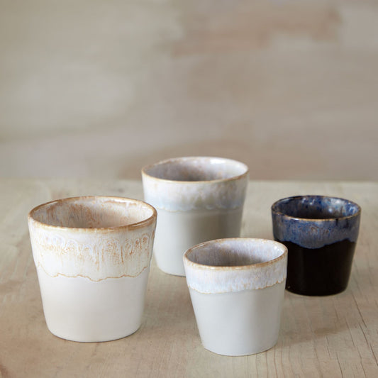 Set van Costa Nova Grespresso koffiekopjes en espressokopjes van keramiek, 210 ml, taps toelopend design met reactief glazuur op de rand, kleuren zwart, grijs en wit