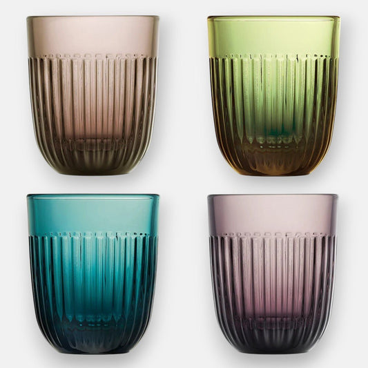 La rochere Ouessant drinkglazen bruin groen blauw paars 26 cl 4 delige set met geribbeld design