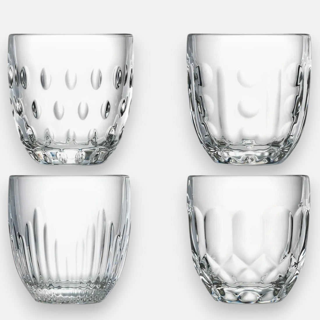 La rochere troquet drinkglazen transparant 23 cl 4 delige set met verschillende reliëf designs