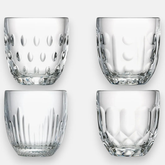 La rochere troquet drinkglazen transparant 23 cl 4 delige set met verschillende reliëf designs