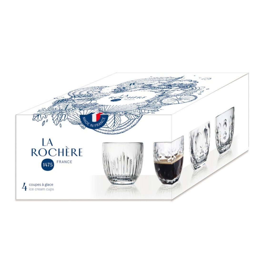 La rochere troquet drinkglazen transparant 23 cl 4 delige set met verschillende reliëf designs