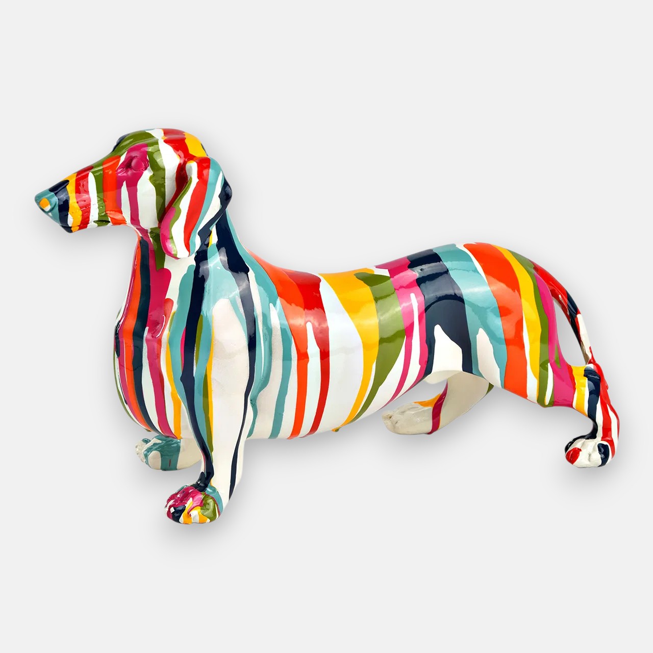 Zijaanzicht handgemaakt Beeldje van een Teckel met drippy verf art