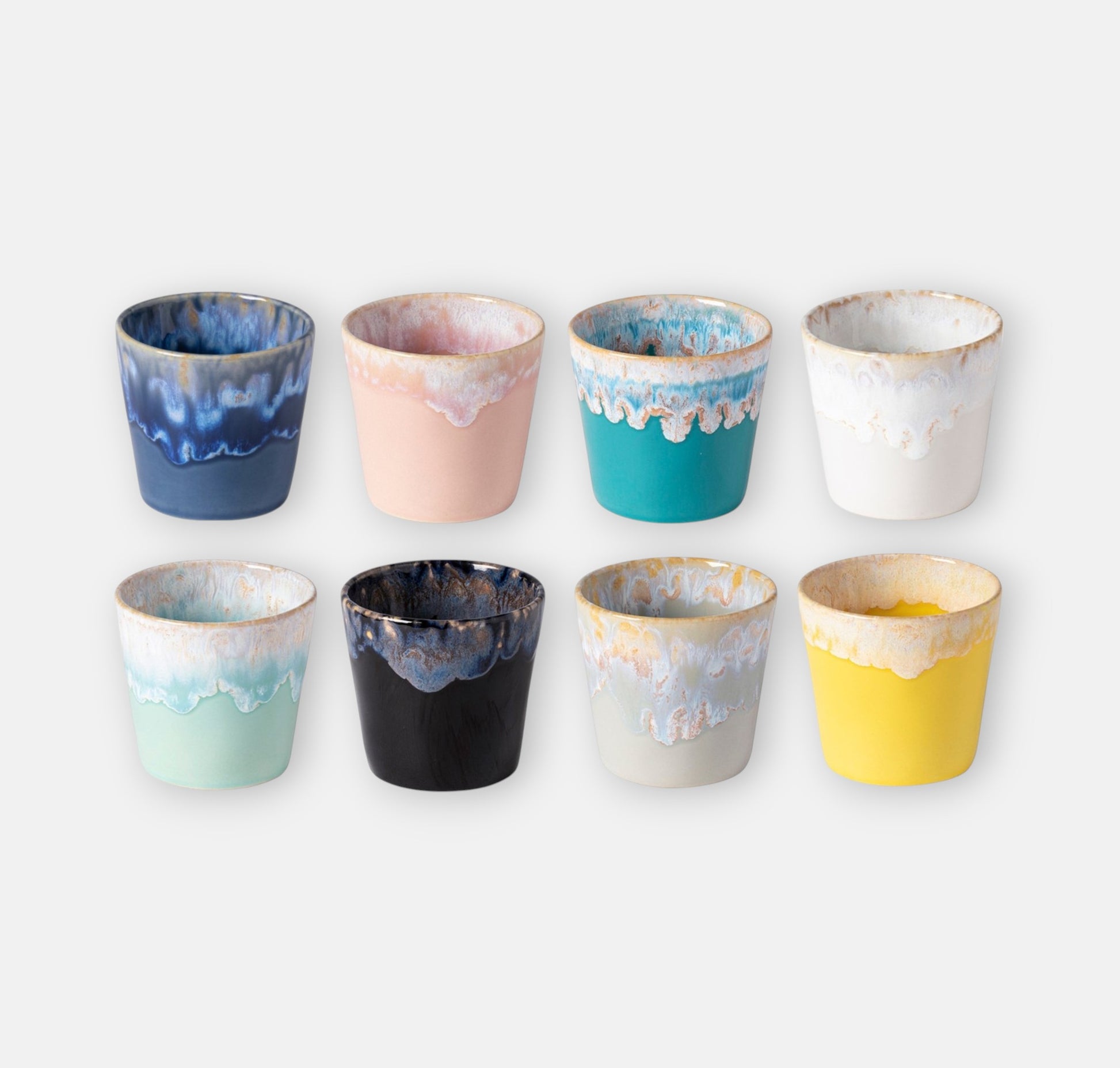 8-delige giftbox van Costa Nova Grespresso lungo kopje van keramiek taps toelopend design met reactief glazuur op de rand, diverse kleuren