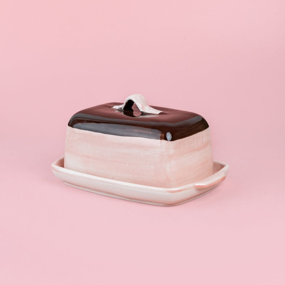 Botervloot Chocolat handgedecoreerd | Roze / Bruin