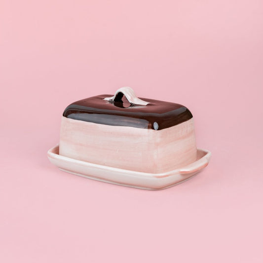Botervloot Chocolat handgedecoreerd | Roze / Bruin