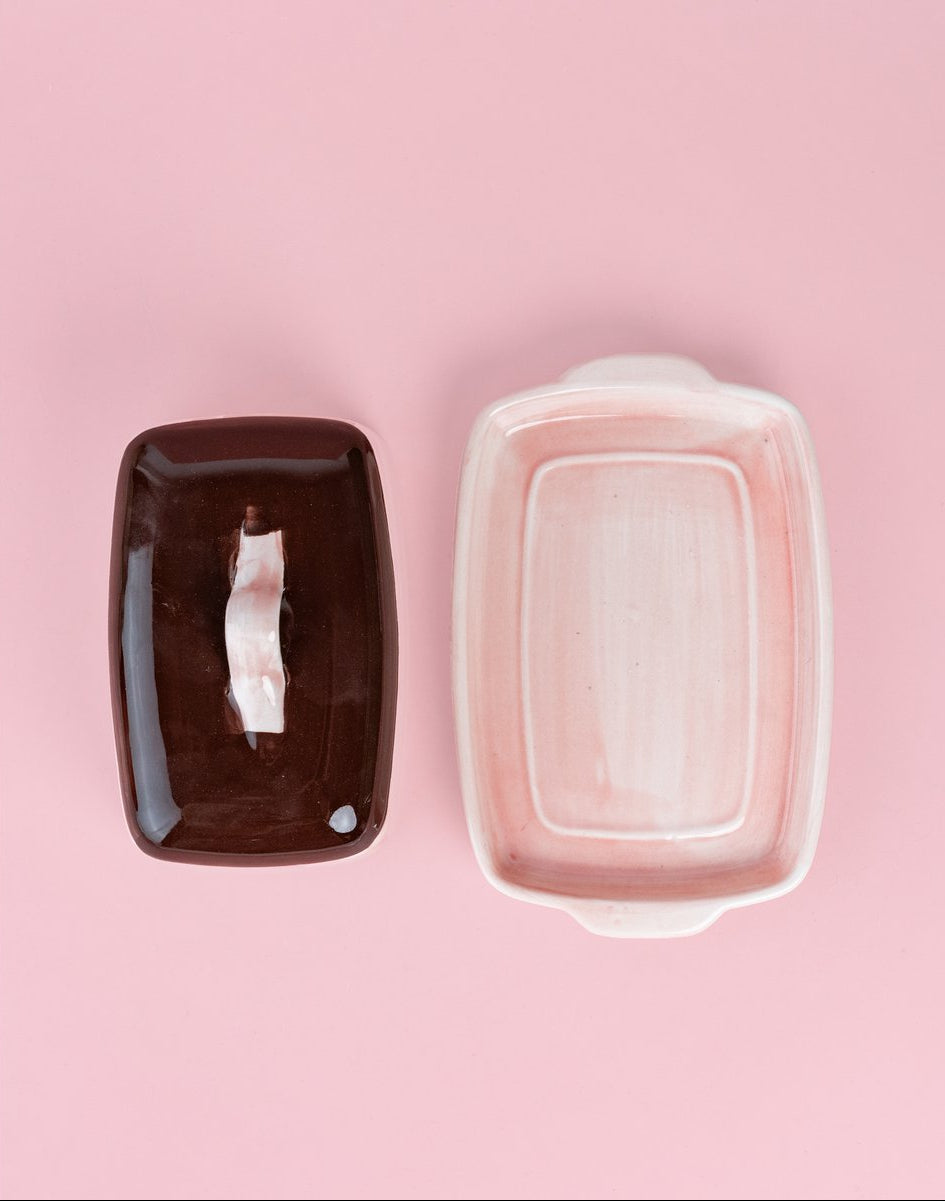 Botervloot Chocolat handgedecoreerd | Roze / Bruin