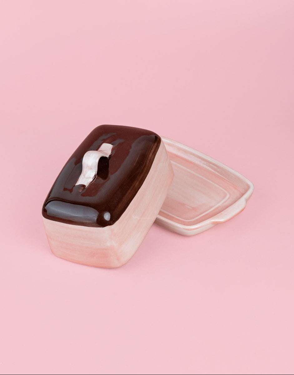 Botervloot Chocolat handgedecoreerd | Roze / Bruin