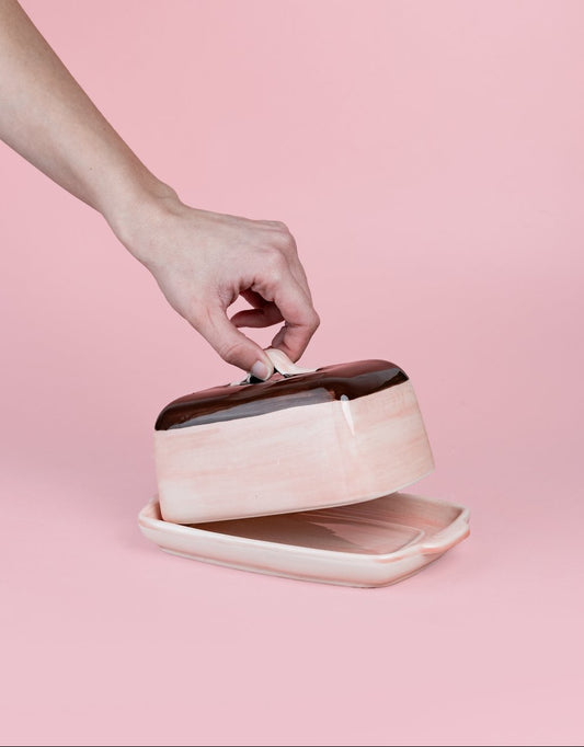 Botervloot Chocolat handgedecoreerd | Roze / Bruin