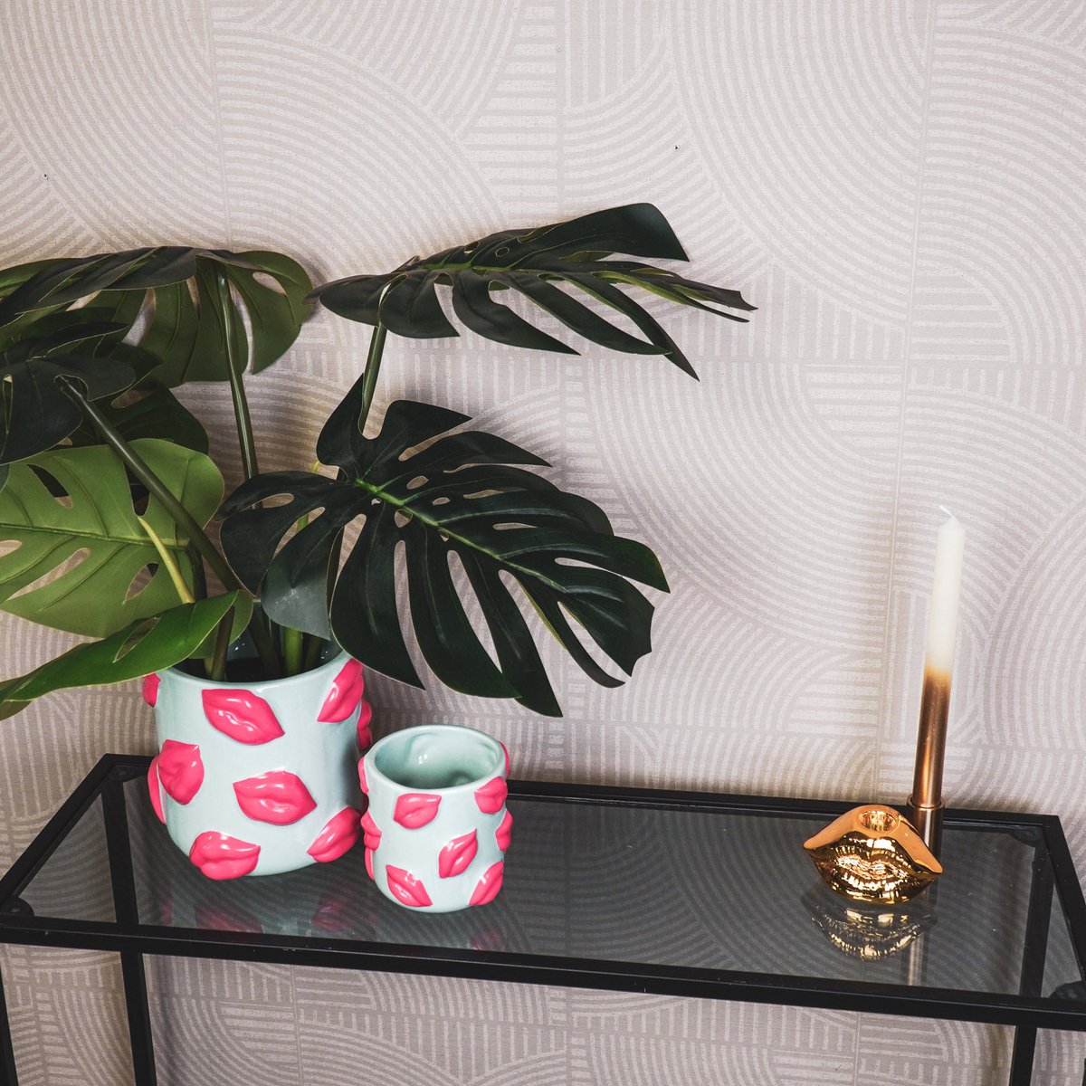 Bloempot Kusjes | 11 ⌀  x 11,5 cm | Mint / Roze