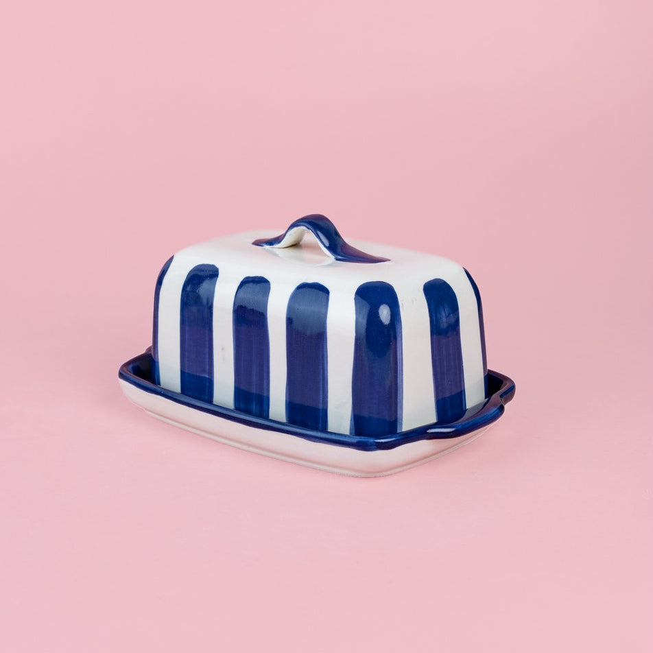 Botervloot Costa Azul handgedecoreerd | Wit / Blauw