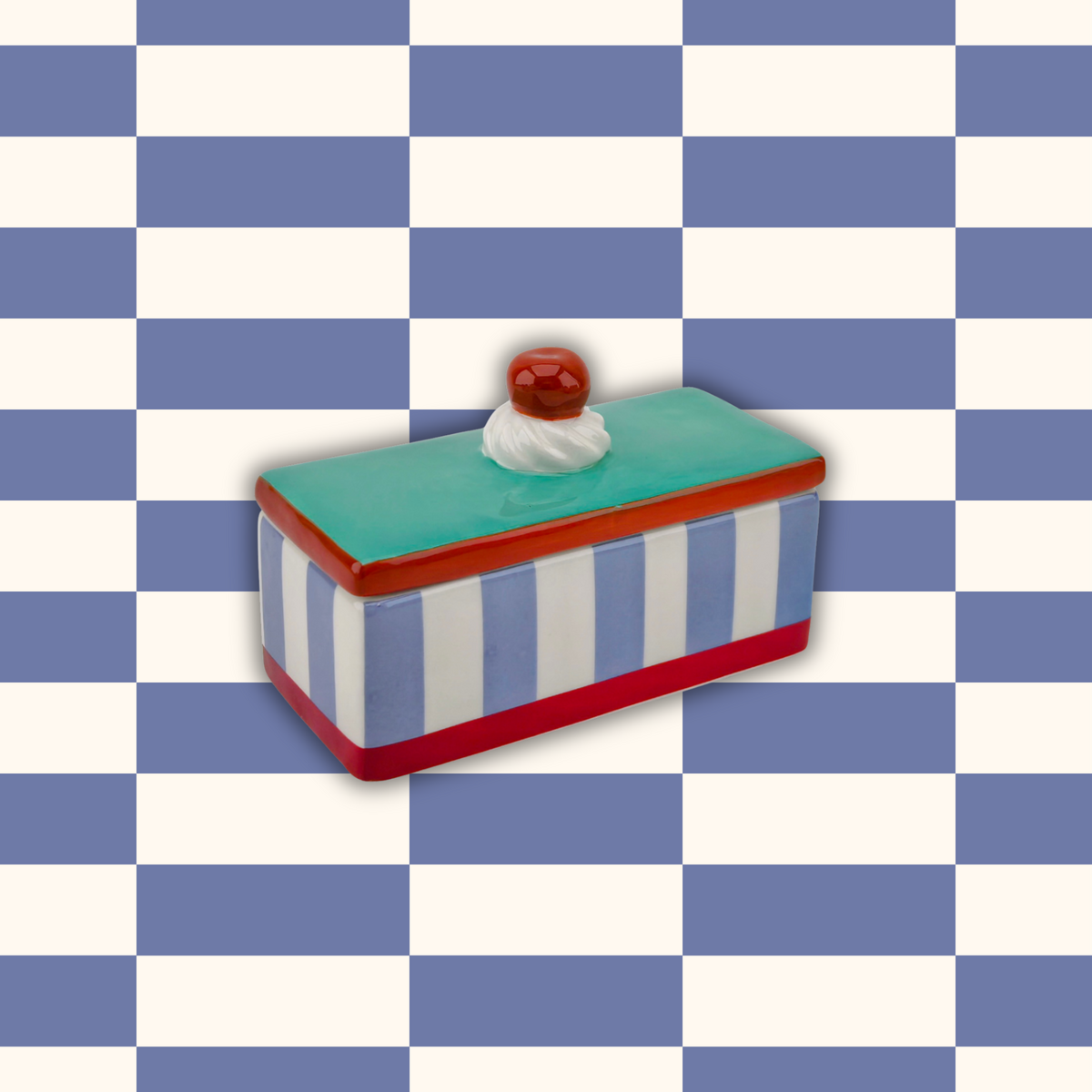 Opbergpotje Tompouce gestreept | 14 x 6 x 6 cm | Blauw / Groen / Rood