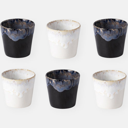 Koffiekopjes Grespresso Costa Nova handgedecoreerd | Set 6 stuks | 21 cl | Black & White