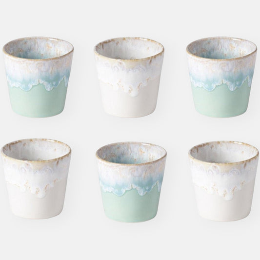 Koffiekopjes Grespresso Costa Nova handgedecoreerd | Set 6 stuks | 21 cl | Aqua
