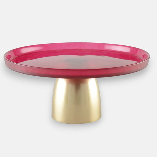 Aulica taartenstandaard taartplateau frambozen roze met gouden voet 28 cm