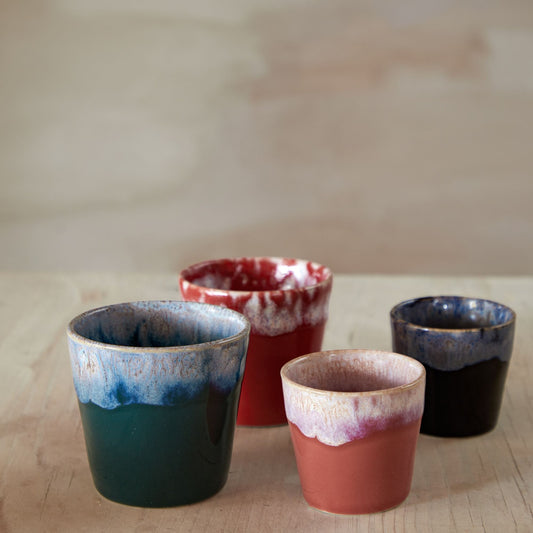 Set van Costa Nova Grespresso koffiekopjes en espressokopjes van keramiek, 210 ml, taps toelopend design met reactief glazuur op de rand, kleuren hunter green, zwart en sunset red