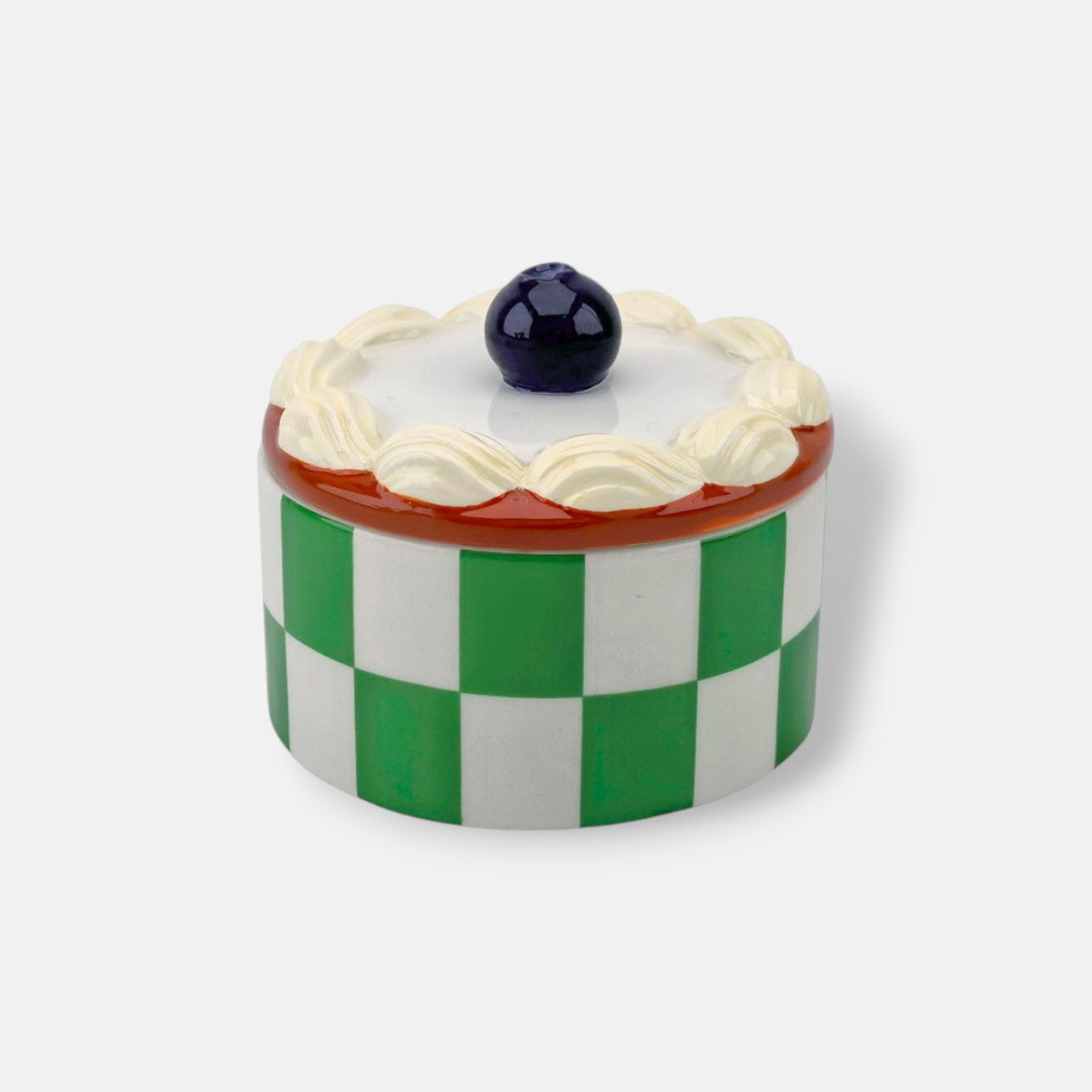Opbergpotje Taartje Slagroom geblokt | 9 ⌀ x 7,5 cm | Groen / Rood / Wit