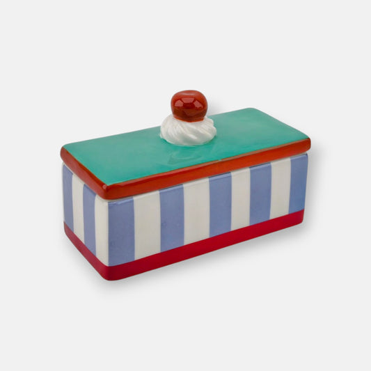Opbergpotje Tompouce gestreept | 14 x 6 x 6 cm | Blauw / Groen / Rood