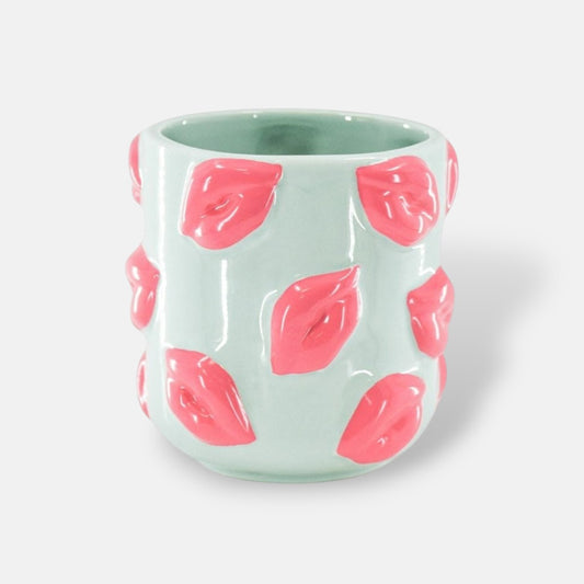 Bloempot Kusjes | 11 ⌀  x 11,5 cm | Mint / Roze